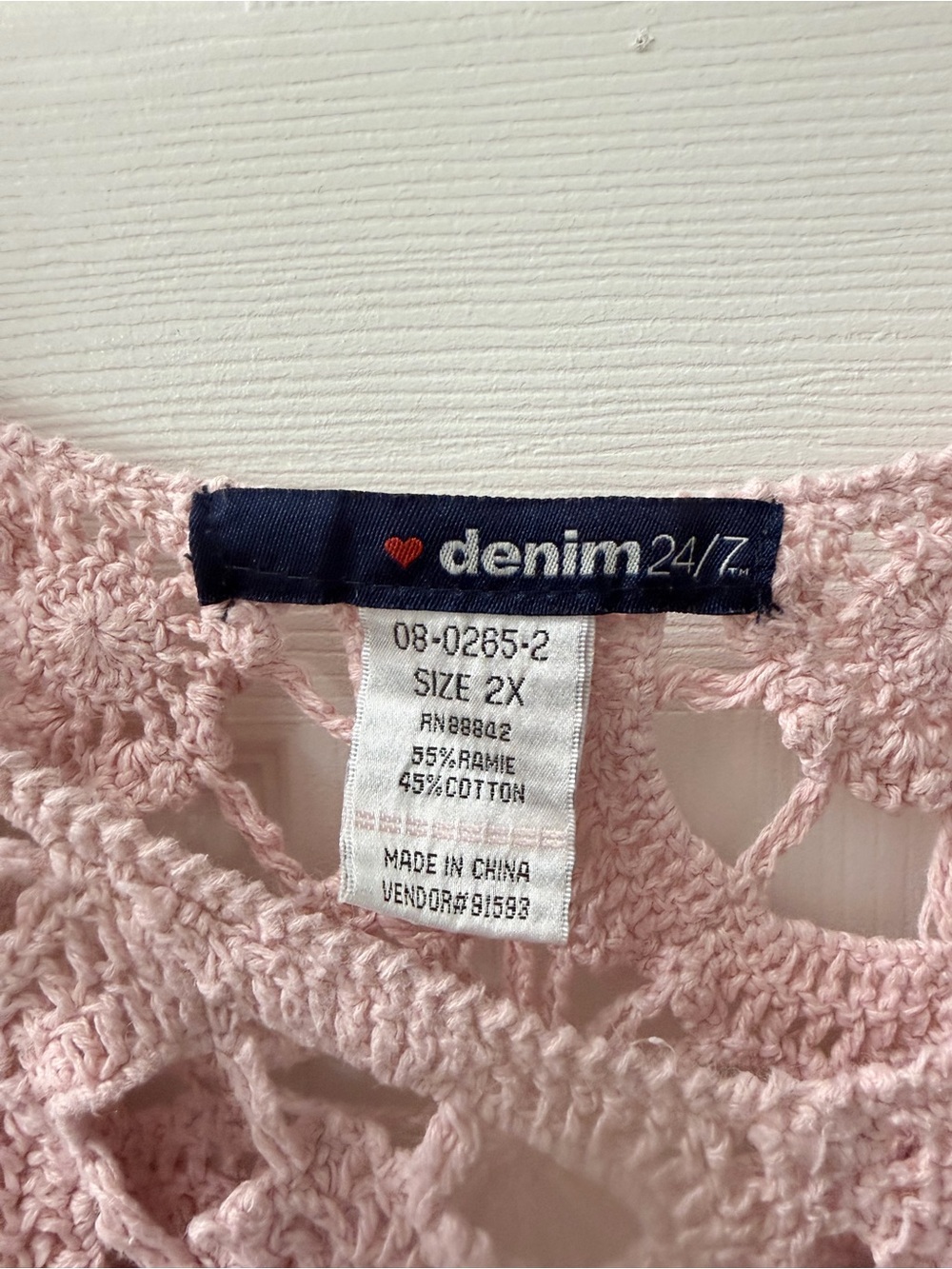 Denim&Co Blush Pink Crochet Openwork Tunic Top - Picture 7 of 7